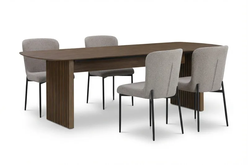 Richeto spisegruppe røkt eik 180 cm med 4 Elsie spisestoler, Røkt eik/lysegrå