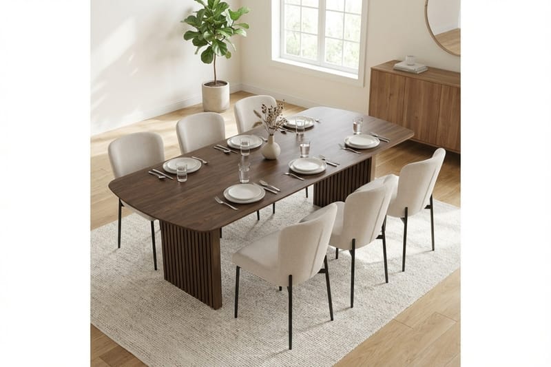 Richeto spisegruppe røkt eik 210 cm med 6 Elsie spisestoler - Røkt eik/hvit - Møbler - Bord - Spisegruppe