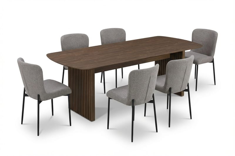 Richeto Spisegruppe Røkt Eik 210 cm med 6 Elsie Spisestoler, Røkt eik/Lys grå