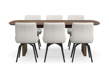 Richeto spisegruppe røkt eik 210 cm med 6 Mora snurrestoler - Røkt eik/lysbeige - Møbler - Bord - Spisegruppe