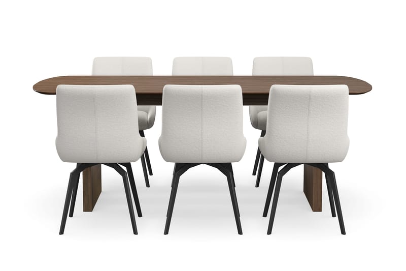Richeto spisegruppe røkt eik 210 cm med 6 Mora snurrestoler - Røkt eik/lysbeige - Møbler - Bord - Spisegruppe