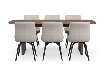 Richeto Spisegruppe Røkt Eik 210 cm med 6 Mora Snurrestoler - Røkt eik/Mørk beige - Møbler - Bord - Spisegruppe