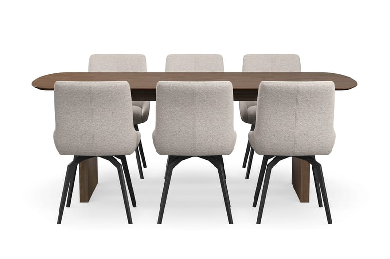 Richeto Spisegruppe Røkt Eik 210 cm med 6 Mora Snurrestoler - Røkt eik/Mørk beige - Møbler - Bord - Spisegruppe