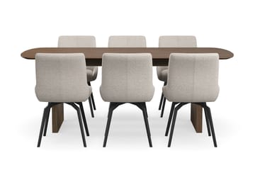Richeto Spisegruppe Røkt Eik 210 cm med 6 Mora Snurrestoler - Røkt eik/Mørk beige - Møbler - Bord - Spisegruppe