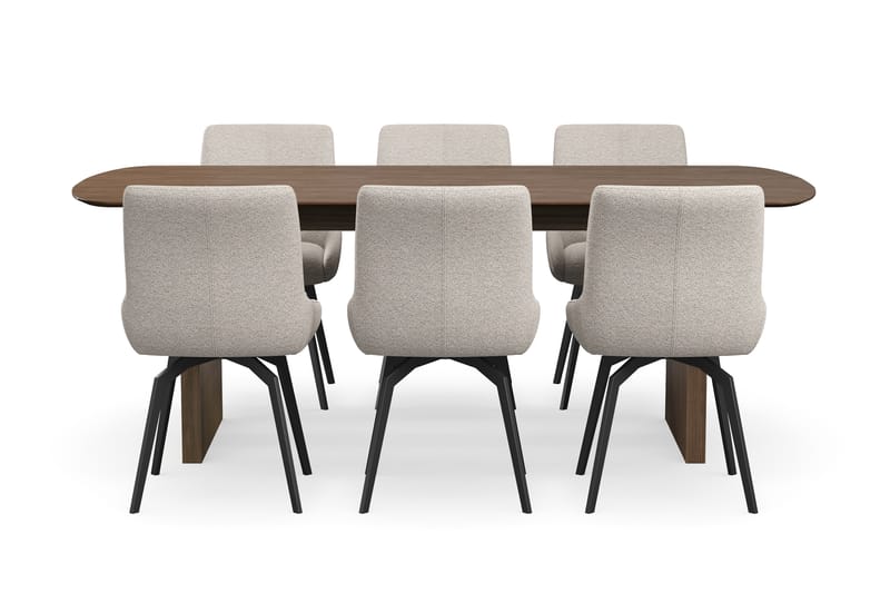 Richeto Spisegruppe Røkt Eik 210 cm med 6 Mora Snurrestoler - Røkt eik/Mørk beige - Møbler - Bord - Spisegruppe