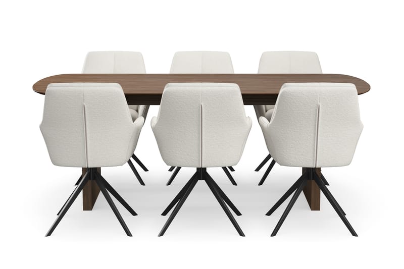 Richeto Spisegruppe Røkt Eik 210 cm med 6 Torsby Snurrestoler - Røkt eik/Lys beige - Møbler - Bord - Spisegruppe