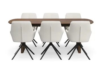 Richeto spisegruppe røkt eik 210 cm med 6 Torsby snurrestoler - Røkt eik/lysbeige - Møbler - Bord - Spisegruppe