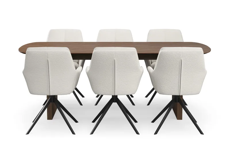 Richeto spisegruppe røkt eik 210 cm med 6 Torsby snurrestoler - Røkt eik/lysbeige - Møbler - Bord - Spisegruppe