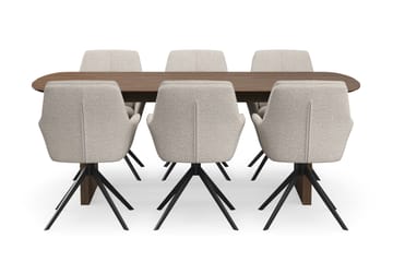Richeto Spisegruppe Røkt Eik 210 cm med 6 Torsby Snurrestoler - Røkt eik/Mørk beige - Møbler - Bord - Spisegruppe