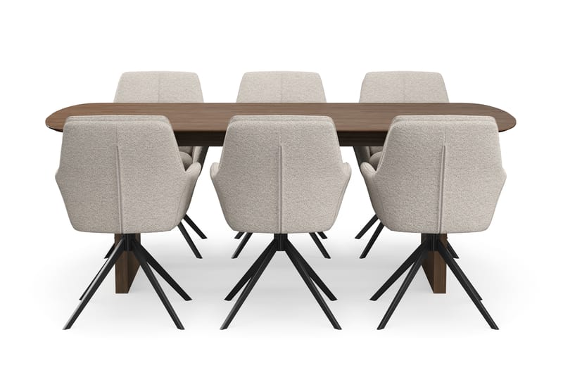 Richeto Spisegruppe Røkt Eik 210 cm med 6 Torsby Snurrestoler - Røkt eik/Mørk beige - Møbler - Bord - Spisegruppe