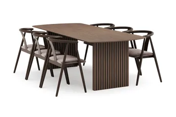 Richeto Spisegruppe Røkt Eik 240 cm med 6 Cytie Spisestoler med armlener - Røyket Eik - Møbler - Bord - Spisegruppe