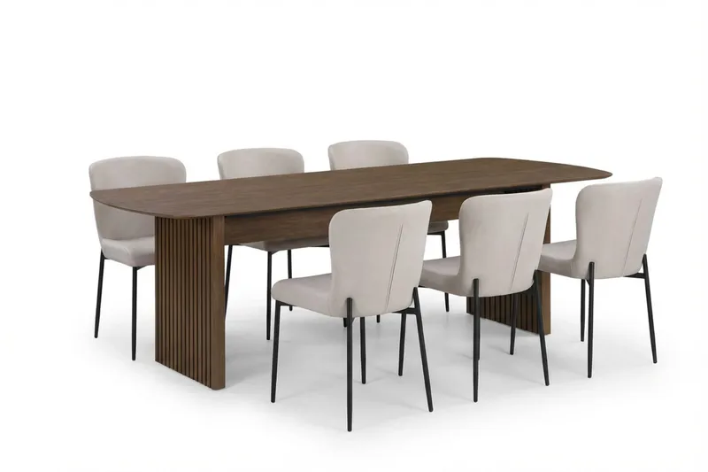 Richeto Spisegruppe Røkt Eik 240 cm med 6 Elsie Spisestoler, Røkt eik/Beige