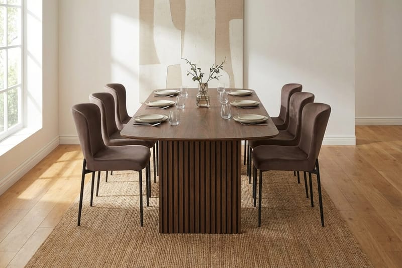 Richeto spisegruppe røkt eik 240 cm med 6 Elsie spisestoler - Røkt eik/brun - Møbler - Bord - Spisegruppe