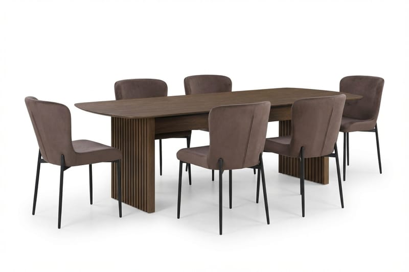 Richeto spisegruppe røkt eik 240 cm med 6 Elsie spisestoler, Røkt eik/brun