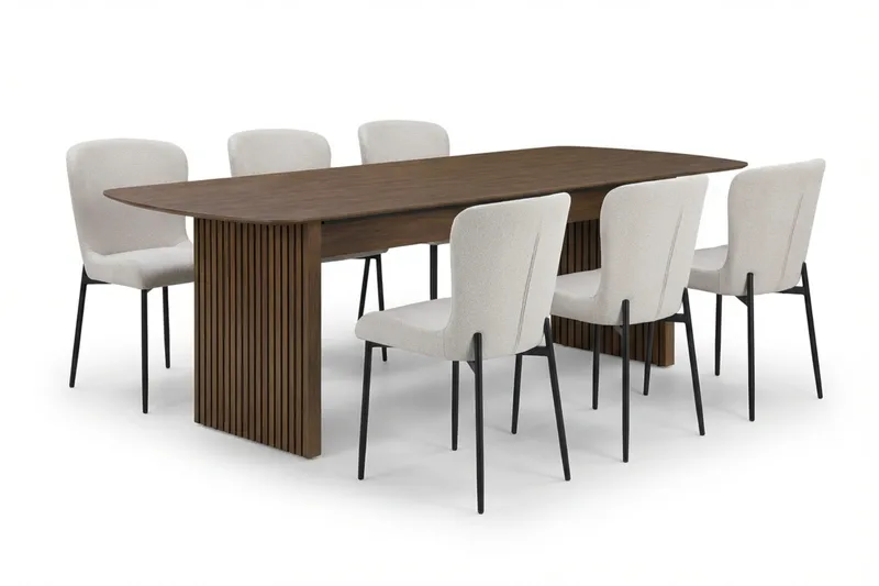 Richeto Spisegruppe Røkt Eik 240 cm med 6 Elsie Spisestoler, Røkt eik/Hvit