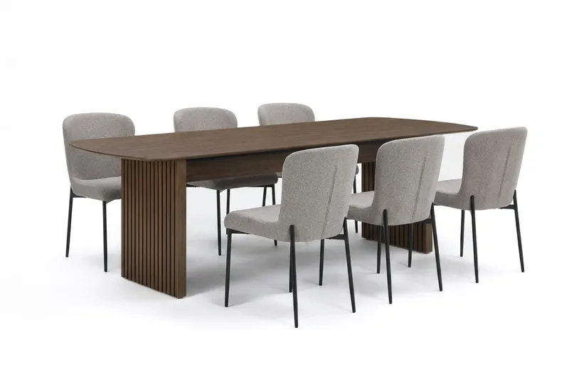 Richeto spisegruppe røkt eik 240 cm med 6 Elsie spisestoler, Røkt eik/lysegrå