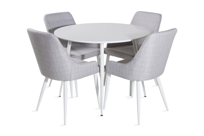 Ridones Spisegruppe 100 cm Rund inkl. 4 Ridones Stoler, Hvit/Grå