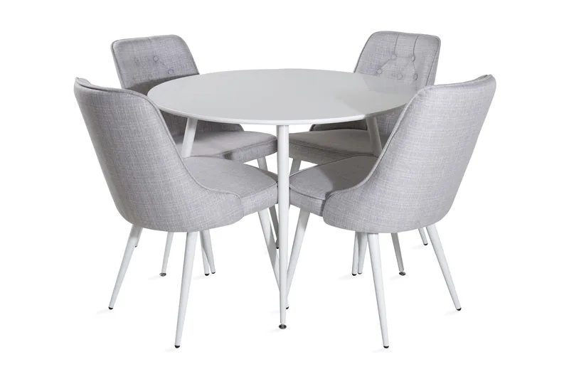 Ridones Spisegruppe 100 cm Rund inkl. 4 Valera Stoler, Hvit/Grå