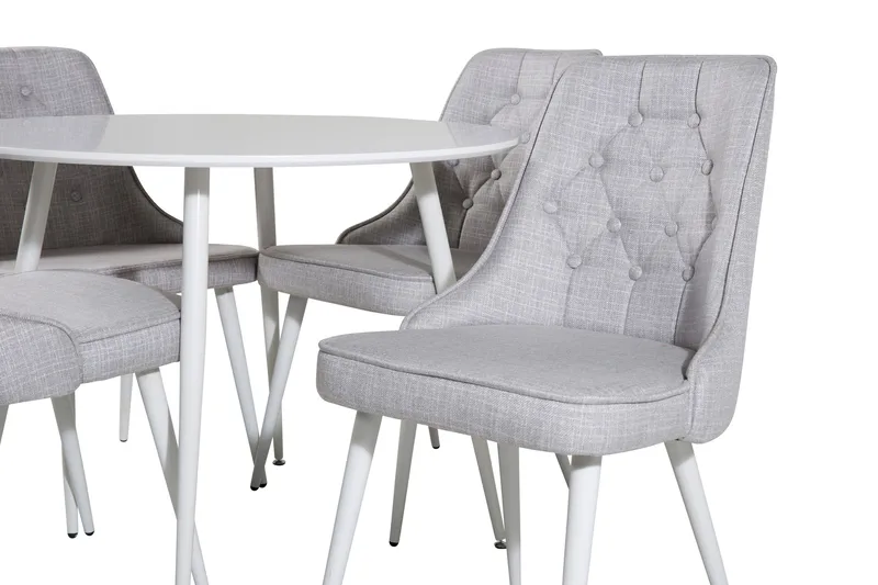Ridones Spisegruppe 100 cm Rund inkl. 4 Valera Stoler - Hvit/Grå - Møbler - Bord - Spisegruppe