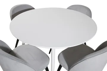 Ridones Spisegruppe 100 cm Rund inkl. 4 Valeri Cordfløyelsto - Hvit/Grå - Møbler - Bord - Spisegruppe