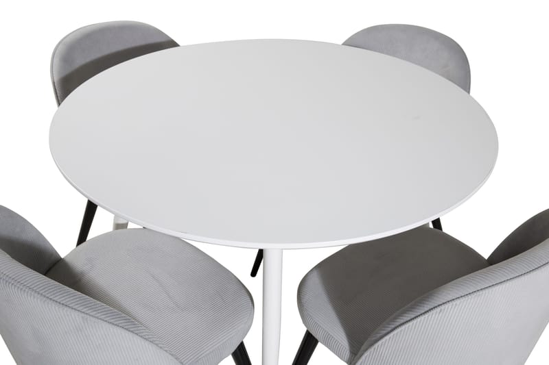 Ridones Spisegruppe 100 cm Rund inkl. 4 Valeri Cordfløyelsto - Hvit/Grå - Møbler - Bord - Spisegruppe