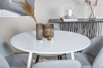 Ridones Spisegruppe 100 cm Rund inkl. 4 Valeri Cordfløyelsto - Hvit/Grå - Møbler - Bord - Spisegruppe