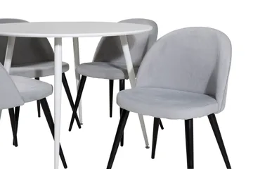 Ridones Spisegruppe 100 cm Rund inkl. 4 Valeri Cordfløyelsto - Hvit/Grå - Møbler - Bord - Spisegruppe
