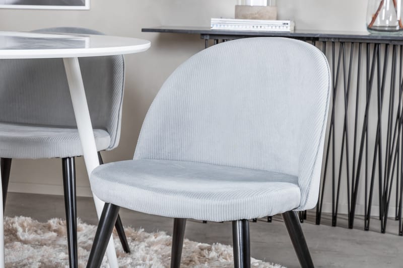 Ridones Spisegruppe 100 cm Rund inkl. 4 Valeri Cordfløyelsto - Hvit/Grå - Møbler - Bord - Spisegruppe