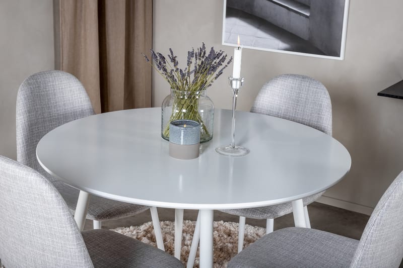 Ridones Spisegruppe 100 cm Rund inkl. 4 Ypas Stoler - Hvit/Grå - Møbler - Bord - Spisegruppe