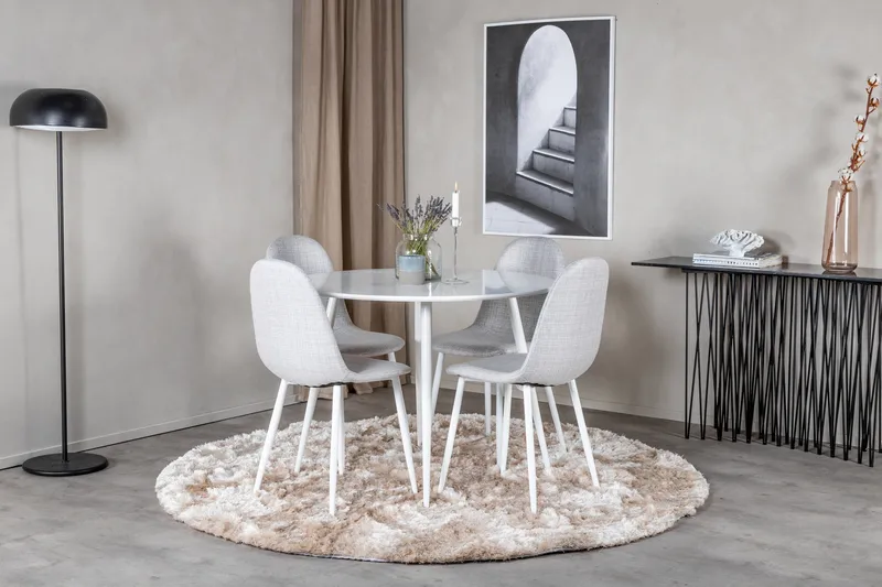 Ridones Spisegruppe 100 cm Rund inkl. 4 Ypas Stoler, Hvit/Grå
