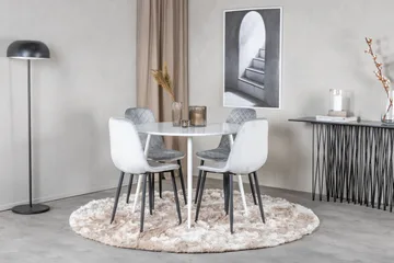 Ridones Spisegruppe 100 cm Rund inkl. 4 Ypas Stoler - Hvit/Grå/Svart - Møbler - Bord - Spisegruppe