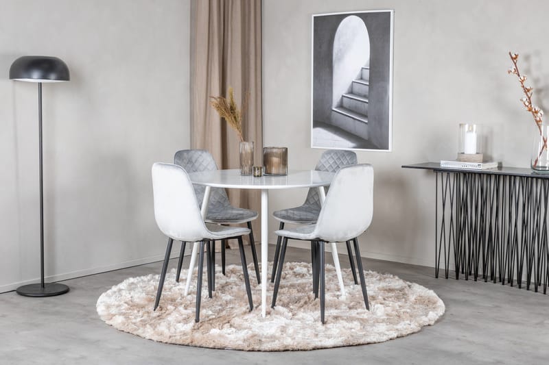 Ridones Spisegruppe 100 cm Rund inkl. 4 Ypas Stoler - Hvit/Grå/Svart - Møbler - Bord - Spisegruppe