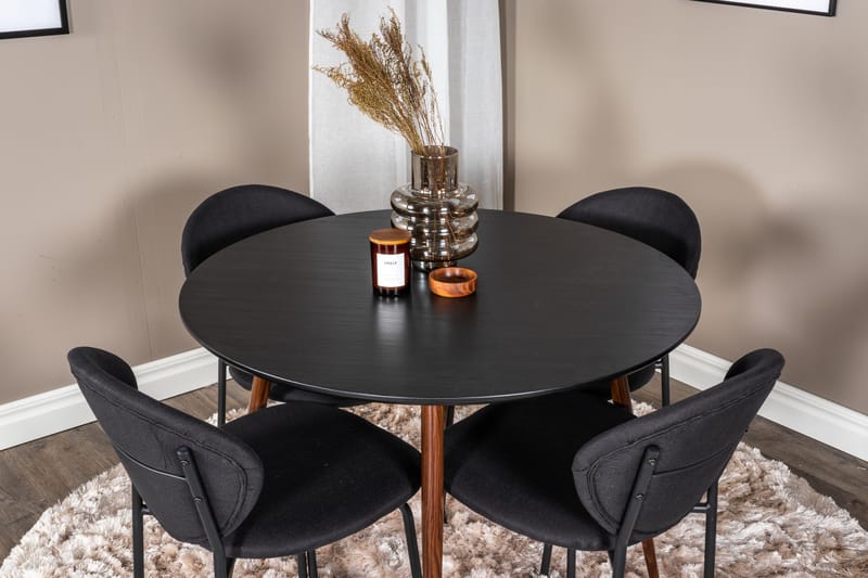 Ridones spisegruppe rund inkl. 4 Moncoll stoler - Svart/Brun - Møbler - Bord - Spisegruppe