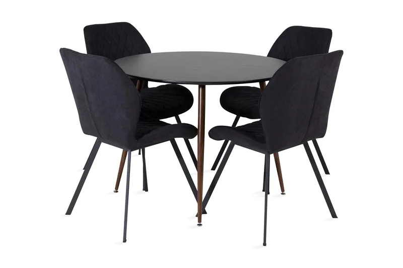 Ridones spisegruppe rund inkl. 4 Sumoas stoler, Svart/Brun