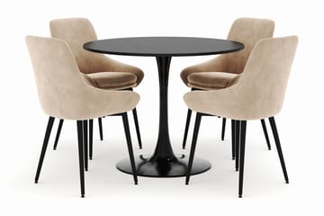 Ringstad Rund Spisegruppe 100cm med 4 Alsarp Spisestoler - Svart - Møbler - Bord - Spisegruppe