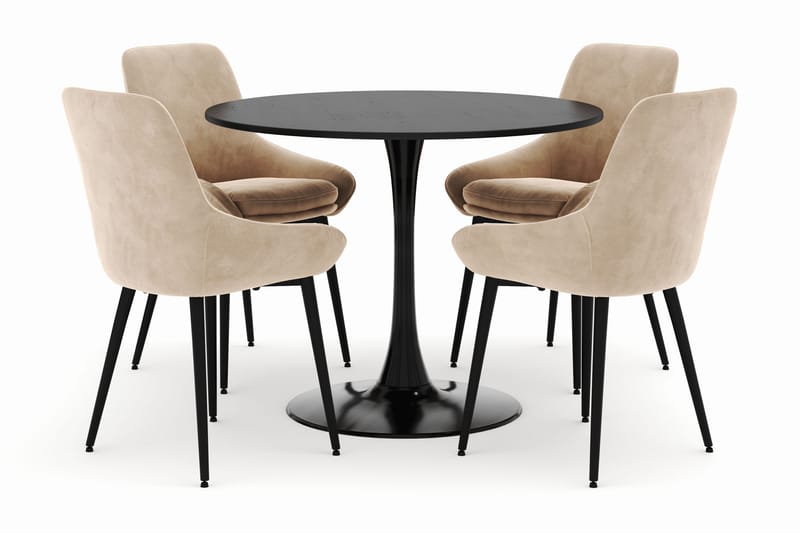 Ringstad Rund Spisegruppe 100cm med 4 Alsarp Spisestoler, Svart