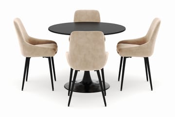 Ringstad Rund Spisegruppe 100cm med 4 Alsarp Spisestoler - Svart - Møbler - Bord - Spisegruppe