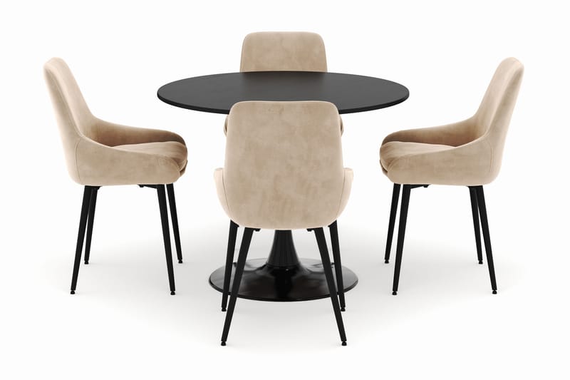 Ringstad Rund Spisegruppe 100cm med 4 Alsarp Spisestoler - Svart - Møbler - Bord - Spisegruppe