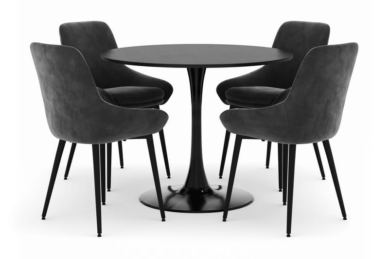Ringstad Rund Spisegruppe 100cm med 4 Alsarp Spisestoler, Svart