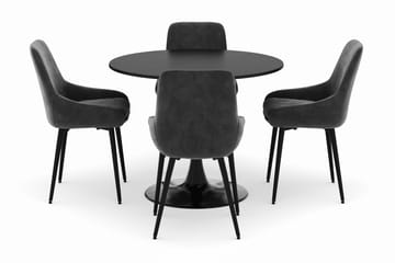 Ringstad Rund Spisegruppe 100cm med 4 Alsarp Spisestoler - Svart - Møbler - Bord - Spisegruppe