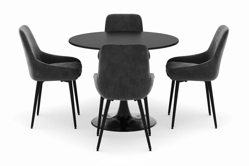 Ringstad Rund Spisegruppe 100cm med 4 Alsarp Spisestoler - Svart - Møbler - Bord - Spisegruppe