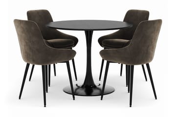 Ringstad Rund Spisegruppe 100cm med 4 Alsarp Spisestoler - Svart - Møbler - Bord - Spisegruppe