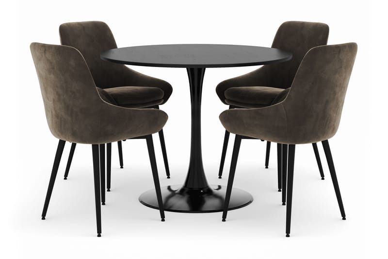 Ringstad Rund Spisegruppe 100cm med 4 Alsarp Spisestoler, Svart