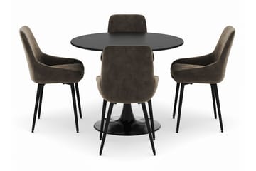 Ringstad Rund Spisegruppe 100cm med 4 Alsarp Spisestoler - Svart - Møbler - Bord - Spisegruppe