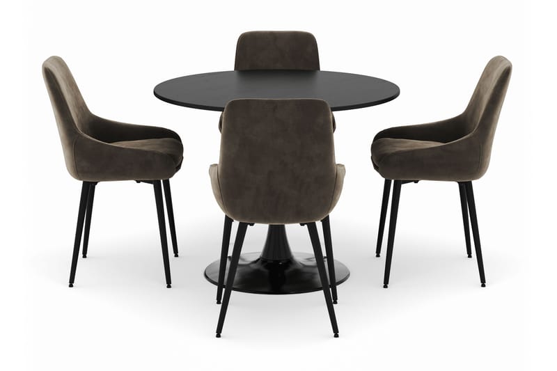 Ringstad Rund Spisegruppe 100cm med 4 Alsarp Spisestoler - Svart - Møbler - Bord - Spisegruppe