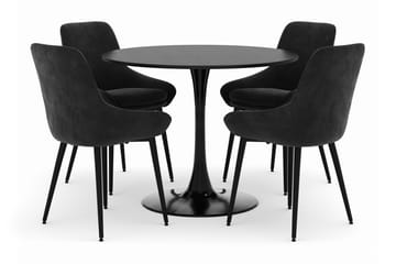Ringstad Rund Spisegruppe 100cm med 4 Alsarp Spisestoler - Svart - Møbler - Bord - Spisegruppe