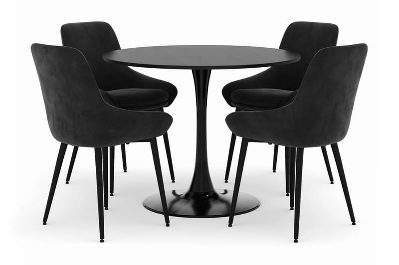 Ringstad Rund Spisegruppe 100cm med 4 Alsarp Spisestoler, Svart