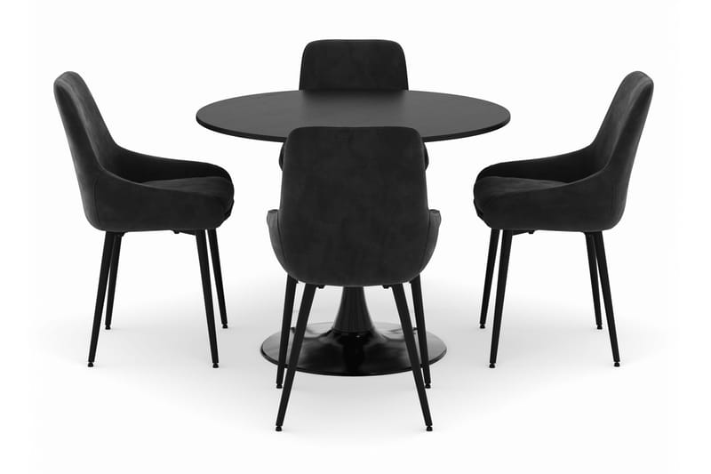 Ringstad Rund Spisegruppe 100cm med 4 Alsarp Spisestoler - Svart - Møbler - Bord - Spisegruppe