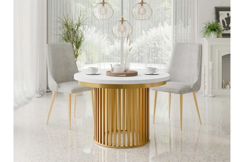 Rivale Matbord 100 cm Rund - Hvit/Gull - Møbler - Bord - Spisebord & kjøkkenbord