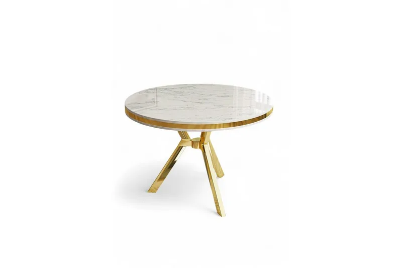 Rivor Spisebord 90 cm Rund, Hvit Marmor/Gull